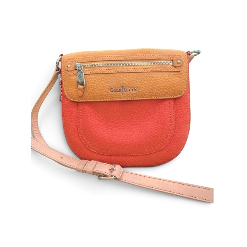 Cole Haan Pebbled Leather Crossbody Bag Coral Mustard Nude Colorblock